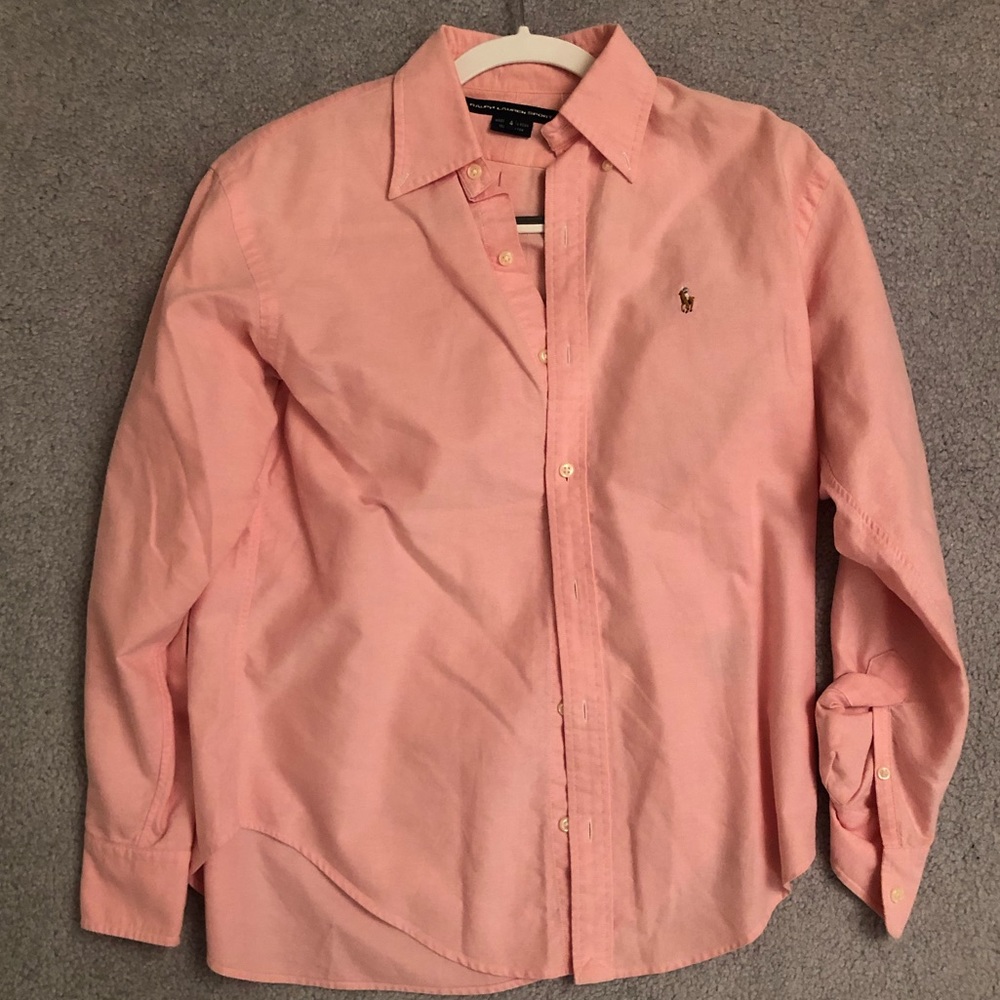 Pink polo button up shirt